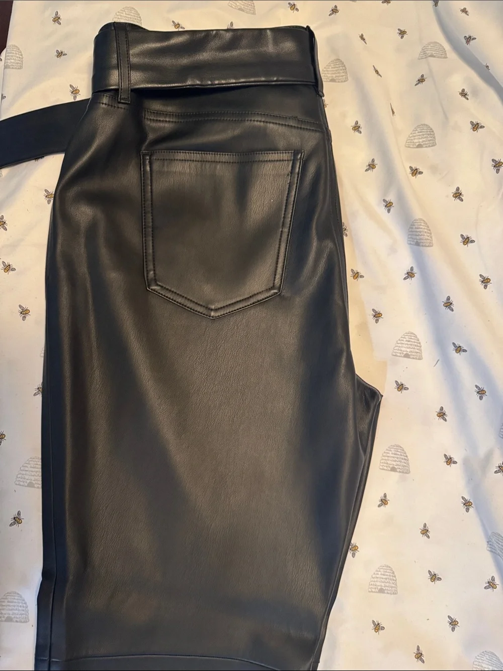 Ann Taylor Factory Black Faux Leather Belted Skirt with Rectangular Buckle